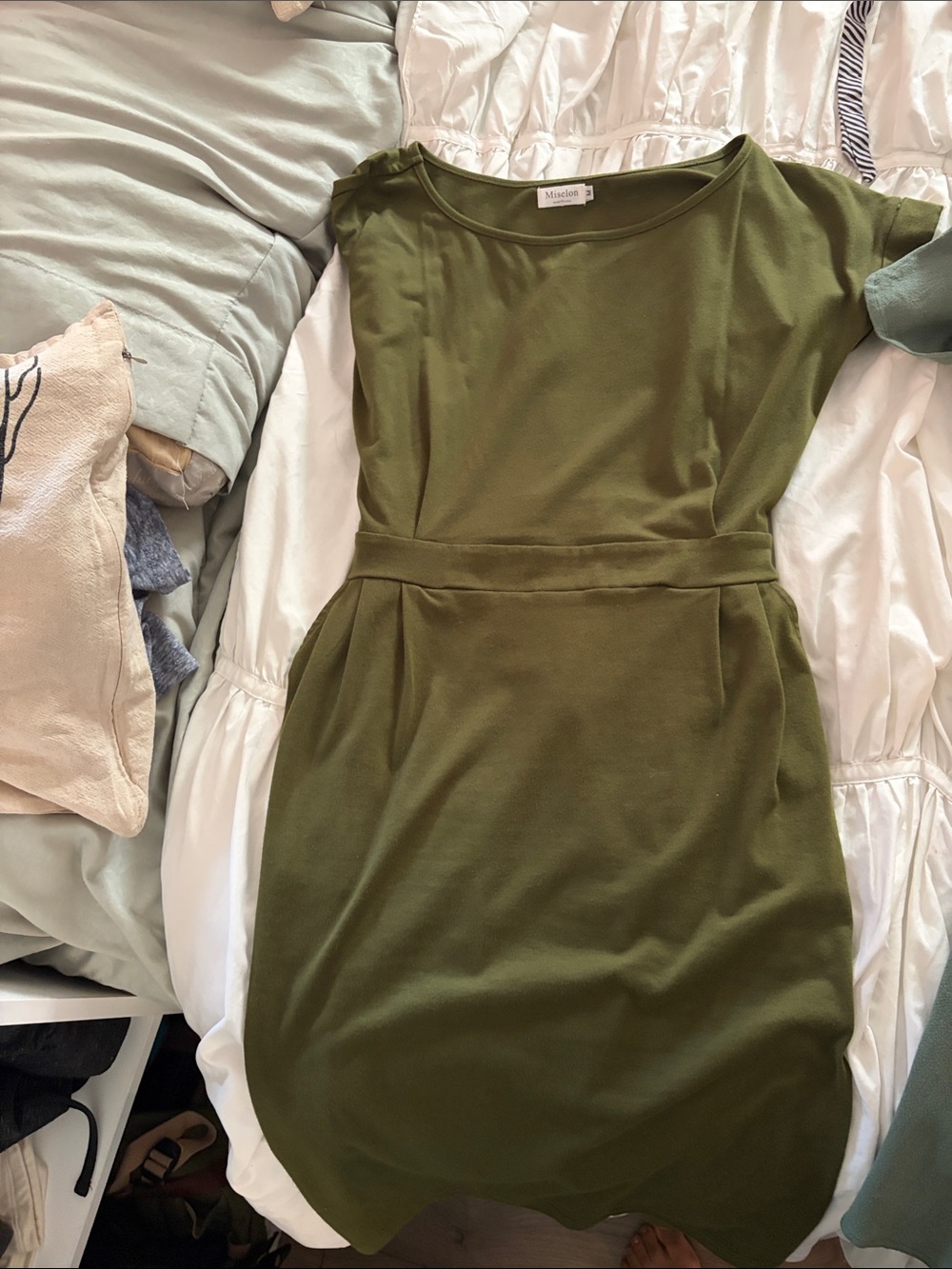 Mossimo Supply Co. Olive Green Belted Sheath Dress